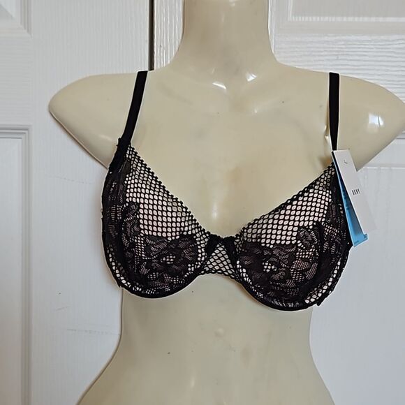 DKNY Women's Lace Lightly Padded Underwire Contour Bra 34C Black/ Cream - Picture 1 of 16